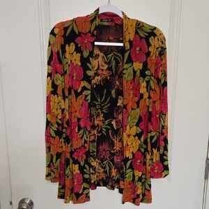 Vikki Vi Women's Vibrant Floral Blazer - Black, Pink, Orange, Yellow